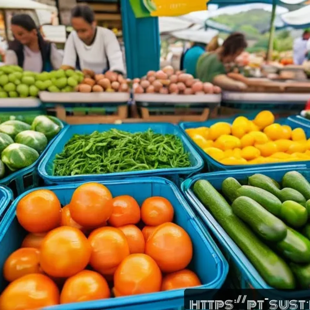 지속 가능한 소비를 위한 법적 고려 사항 - A vibrant Brazilian marketplace scene showcasing local sustainable products with clear environmental...